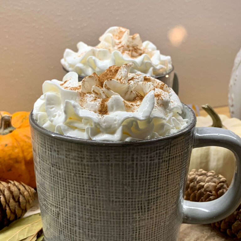 deliziosa cioccolata calda alla zucca con panna montata